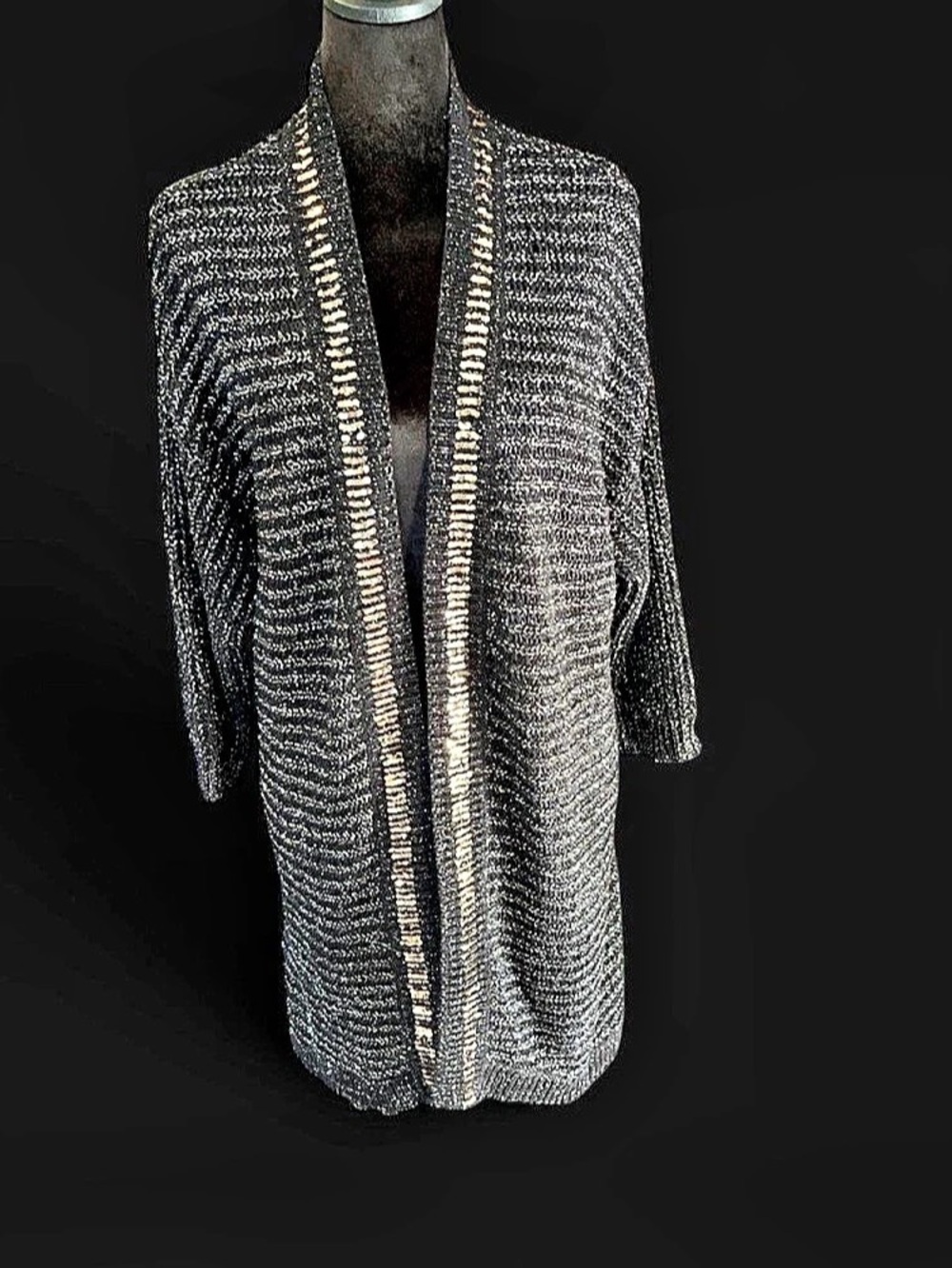Sequin Trim Cardigan in Black Large Like New